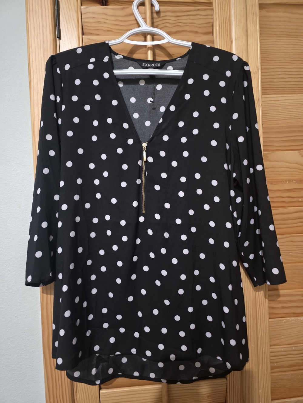 Express Black Polka Dot Zip-Front Blouse